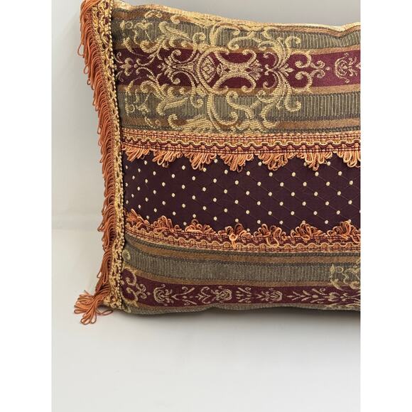 Croscill Home Tapestry Accent Pillow Boudoir Burgundy Gold Fringe Rectangular - Picture 4 of 12